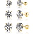 thumbnail image 1 of Sterling Silver Round Simulated Diamond Stud Earrings for Women Teens Round CZ Stud Earrings Set Screw Back Small CZ Ear Stud Set 3 Pairs, 1 of 13