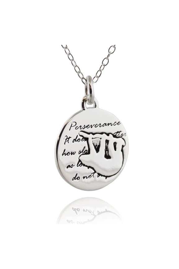 Sterling Silver Round Sloth Charm Necklace, 18"