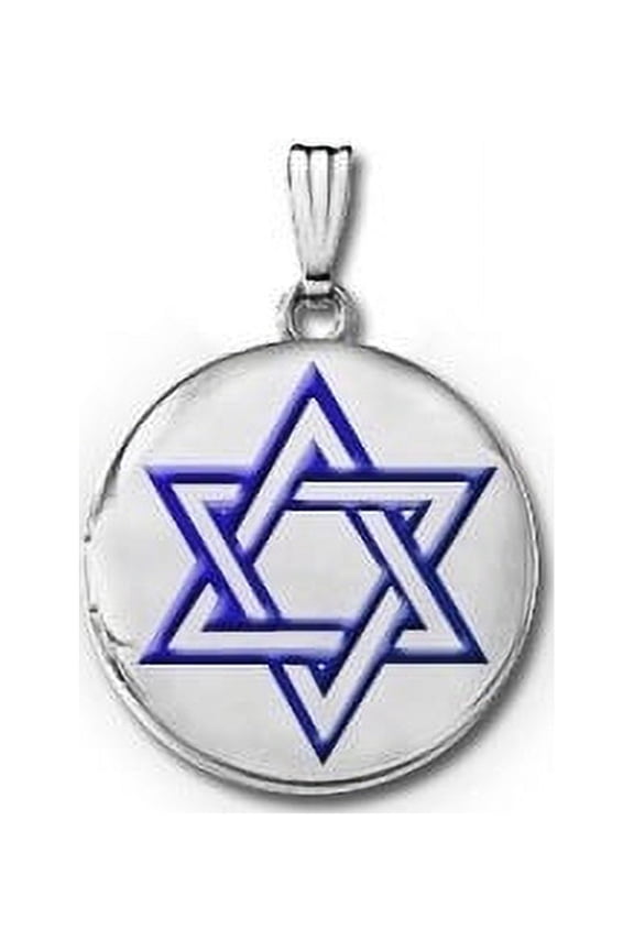 Sterling Silver Round "Star of David" W/ Blue Enamel Picture Locket - 3/4 in X 3/4 in