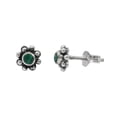thumbnail image 1 of Sterling Silver Round Stone Flower Beaded Petals Post Stud Earrings, Malachite, 1 of 1