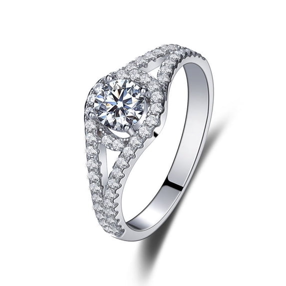 Sterling Silver Round Synthetic Moissanite Ring, D-E Color, 1 Carat Equivalent, 0.65cm Stone, Gift Box Included
