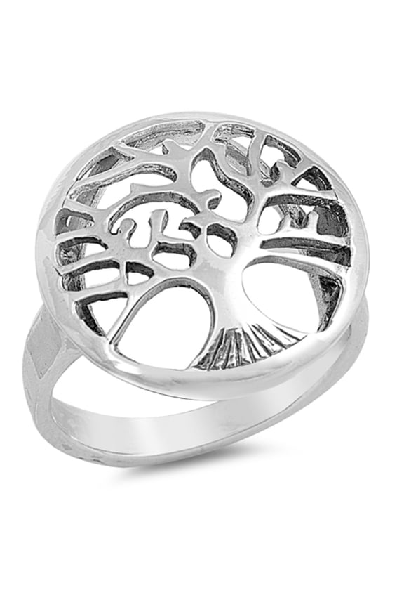 Sterling Silver Round Tree Of Life Ring