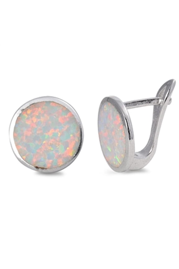 Sterling Silver Round White Simulated Opal Lever Back High Polished Earrings 925 New Jewelry Female