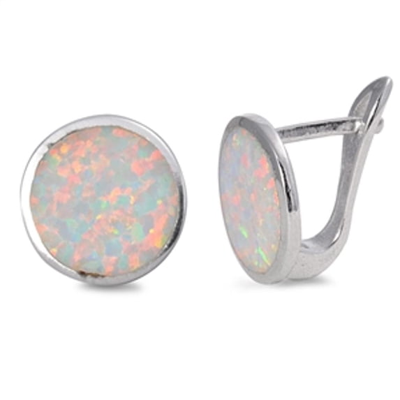 Sterling Silver Round White Simulated Opal Lever Back High Polished Earrings 925 New Jewelry Female