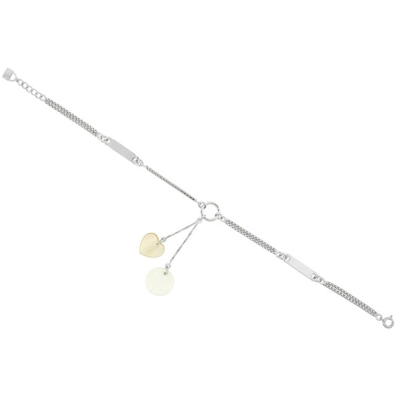 Sterling Silver Round and Teardrop Shell Bracelet, 7.25 inch long + 0.5 inch extension