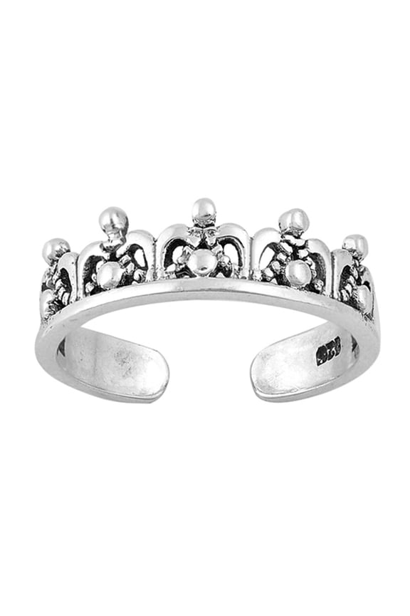 Sterling Silver Royal Crown Toe Ring Adjustable Midi Band 925 Jewelry Female Unisex