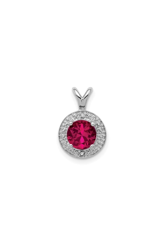 925 Sterling Silver Lab Created Ruby Halo Pendant Charm with Diamond Accents for Women