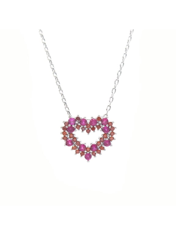 Amy and Annette Sterling Silver Ruby and Garnet Heart Pendant Necklace