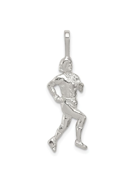 925 Sterling Silver Runner Pendant Charm, Polished Marathon Track Design