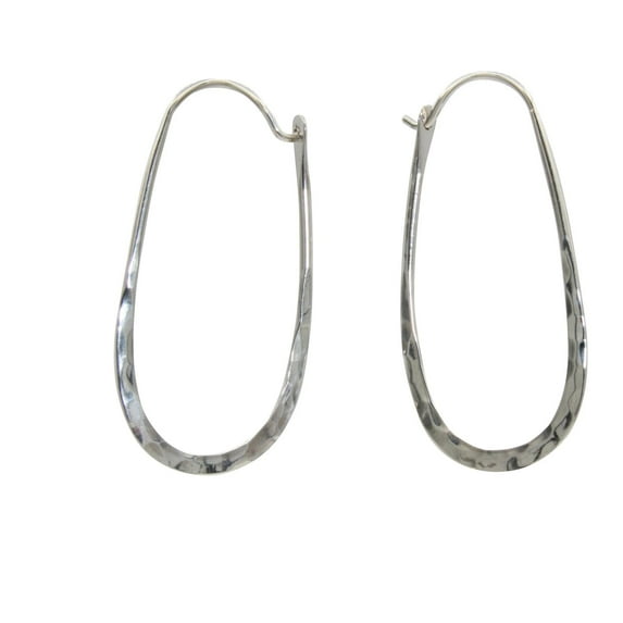 Sterling Silver Rustic Oblong Hammered Hoop Earrings
