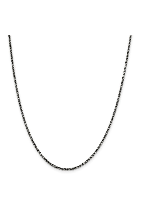 Sterling Silver Ruthenium 2.3mm Rope Chain Necklace Size 22