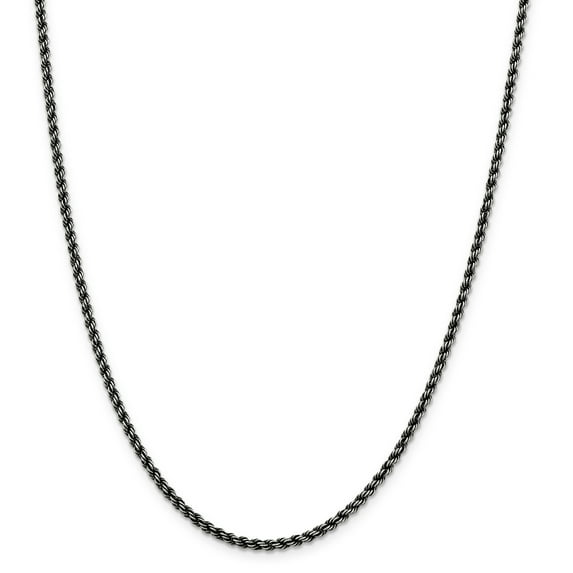 Sterling Silver Ruthenium 2.5mm Rope Chain Necklace Size 22