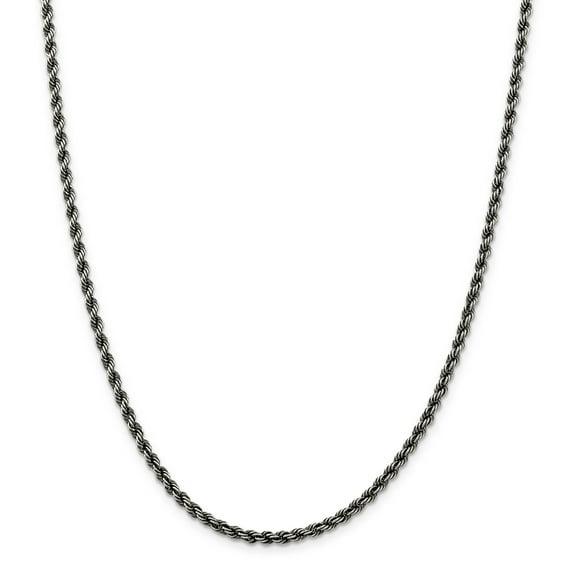 Sterling Silver Ruthenium 3mm Rope Chain