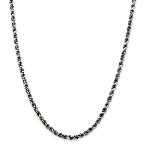 Sterling Silver Ruthenium 4mm Rope Chain