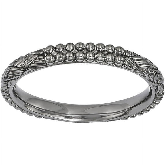 Sterling Silver Ruthenium-Plated Patterned Ring