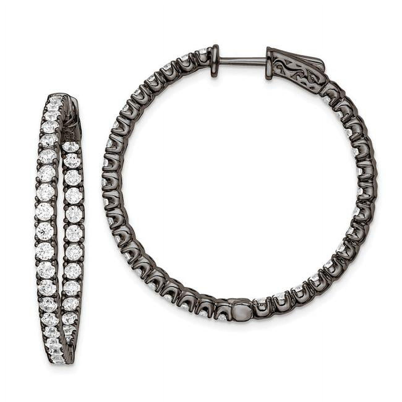 Sterling Silver Black Ruthenium Plated In And Out CZ Round Hoop Earrings Sterling Silver Black Ruthenium Plated In And Out CZ Round Hoop Earrings