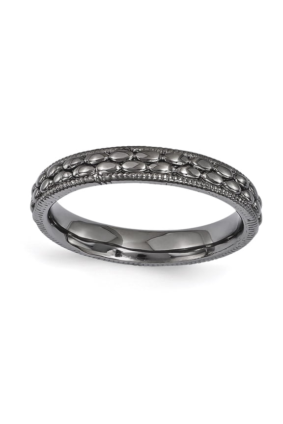 Sterling Silver Ruthenium-plated Patterned Ring