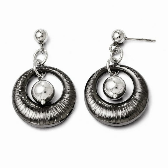 Sterling Silver Ruthenium-plated Polished and Textured Dangle Earrings - Measures 33x22mm Wide