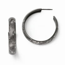 Sterling Silver Ruthenium-plated Post Hoop Earrings - 5.4 Grams - Measures 32x32mm Wide 6.3mm Thick