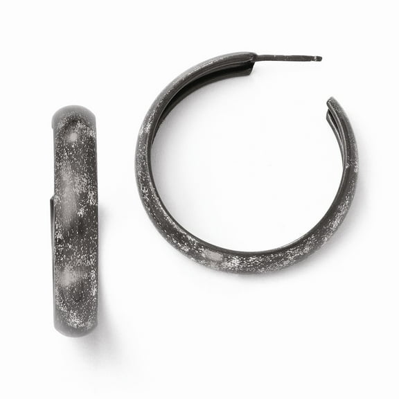 Sterling Silver Ruthenium-plated Post Hoop Earrings - 5.4 Grams - Measures 32x32mm Wide 6.3mm Thick