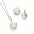 thumbnail image 1 of Sterling Silver S Majestik Rh-Pl 10-12mm Wht Imitat Shell Pearl & Cz Ear Neck Se Made In China qmjs108w, 1 of 4