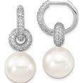 thumbnail image 1 of Sterling Silver S Majestik Rh-Pl 12-13mm Wht Imitat Shell Pearl & Cz Hoop Earrings (29 X 15) Made In China qmje122w, 1 of 5