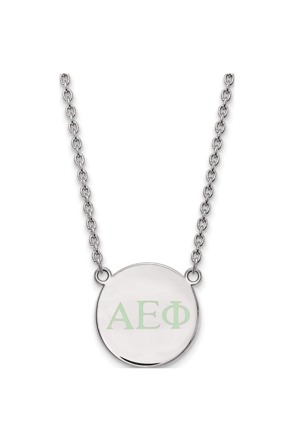 Sterling Silver S. Rh-P Logoart Alpha Epsilon Phi Small Enl Pend With Necklace (18 X 18) Made In United States ss028aep-18