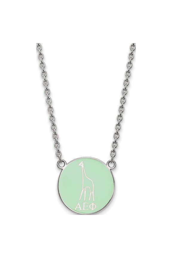 Sterling Silver S. Rh-P Logoart Alpha Epsilon Phi Small Enl Pend With Necklace (18 X 18) Made In United States ss043aep-18