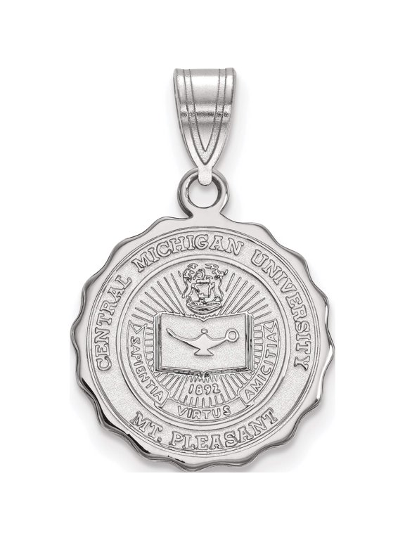 Sterling Silver Rhodium-plated LogoArt Central Michigan University Medium Crest Pendant