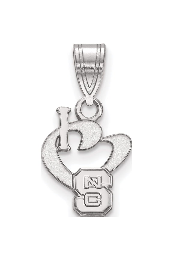 Sterling Silver S. Rh-P Logoart North Carolina State U Small I Love Logo Pendant (18 X 10) Made In United States ss019ncs