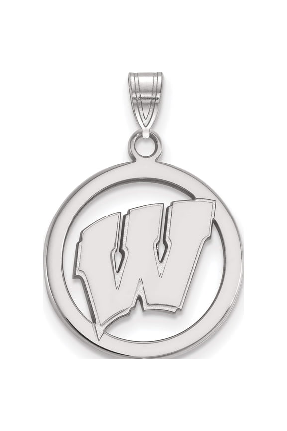 Sterling Silver Rhodium-plated LogoArt University of Wisconsin Letter W Medium Circle Pendant