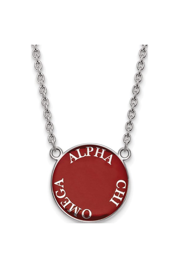 Sterling Silver S. Rh-Plated Logoart Alpha Chi Omega Large Enl Pend With Necklace (18 X 19) Made In United States ss013aco-18