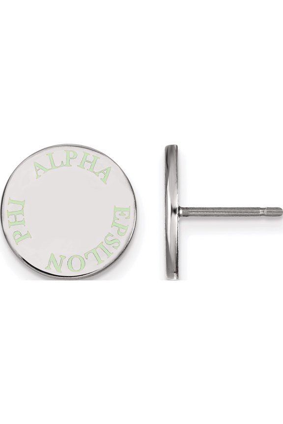 Sterling Silver S. Rh-Plated Logoart Alpha Epsilon Phi Enameled Post Earrings (12 X 12) Made In United States ss020aep