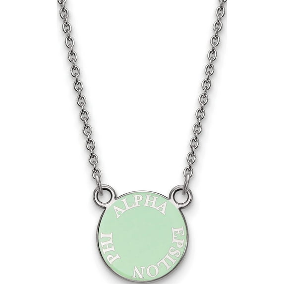 Sterling Silver S. Rh-Plated Logoart Alpha Epsilon Phi Xs Enl Pend With Necklace (18 X 12) Made In United States ss012aep-18