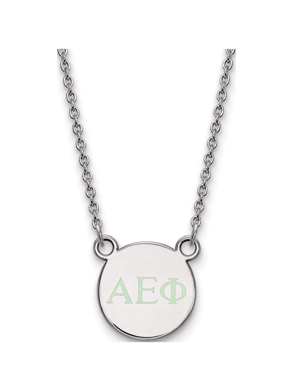 Sterling Silver Rhodium-plated LogoArt Alpha Epsilon Phi Sorority Greek Letters Extra Small Color Enamel Pendant 18 inch Necklace