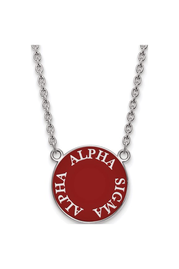 Sterling Silver S. Rh-Plated Logoart Alpha Sigma Large Enl Pend With Necklace (18 X 19) Made In United States ss013asi-18