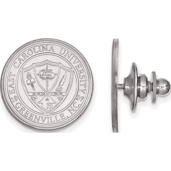 Sterling Silver S. Rh-Plated Logoart East Carolina University Crest Lapel Pin (18 X 18) Made In United States ss055ecu