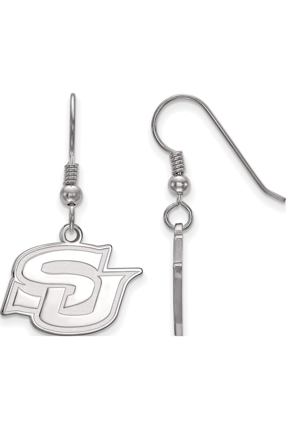 Sterling Silver Rhodium-plated LogoArt Southern University Jaguars Small Dangle Wire Earrings