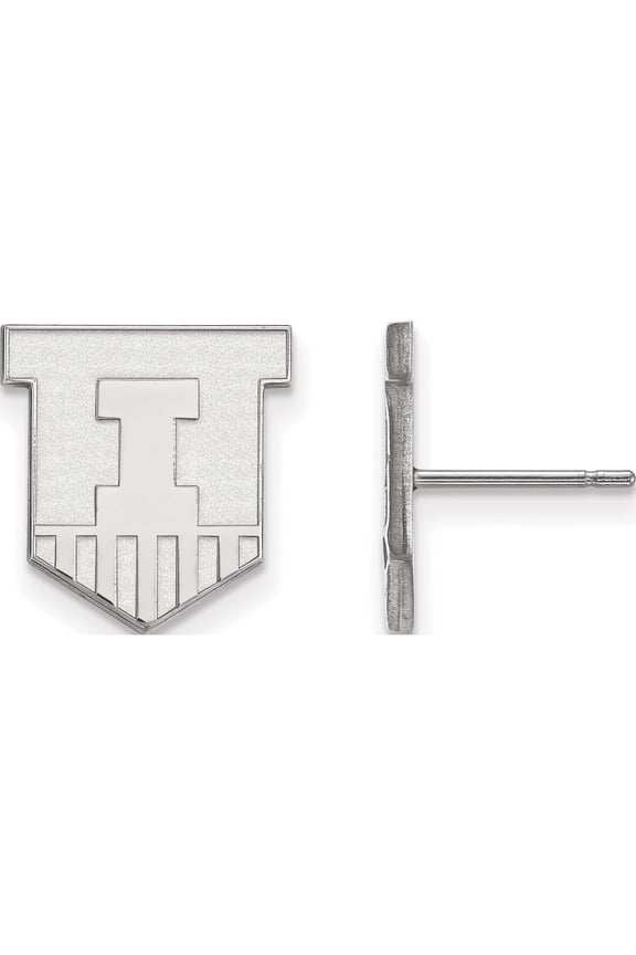 Sterling Silver Rhodium-plated LogoArt University of Illinois Victory Badge Small Post Earrings
