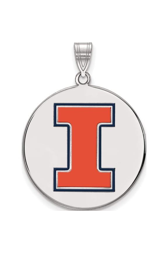 Sterling Silver Rhodium-plated LogoArt University of Illinois Letter I Extra Large Enameled Pendant