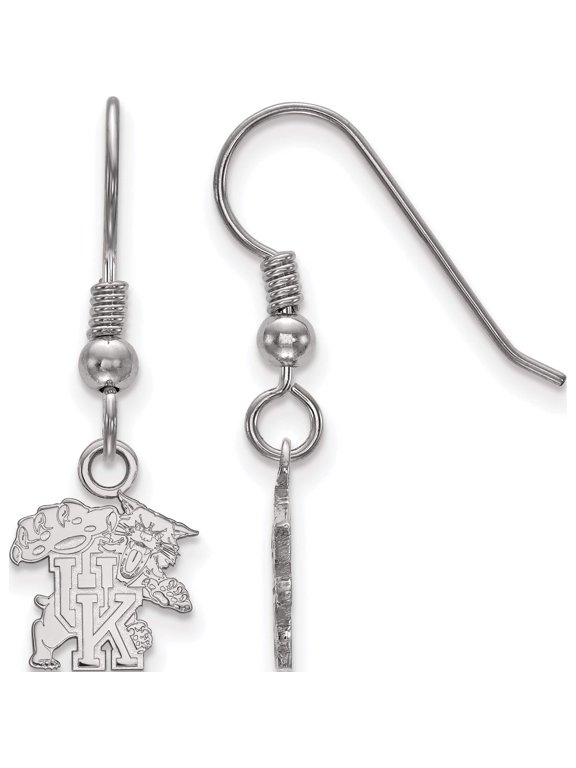Sterling Silver Rhodium-plated LogoArt University of Kentucky U-K Wildcat Extra Small Dangle Wire Earrings