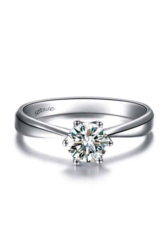 Sterling Silver S925 Crown Ring with 1 Carat Simulated Diamond, Six-Claw Setting for Women