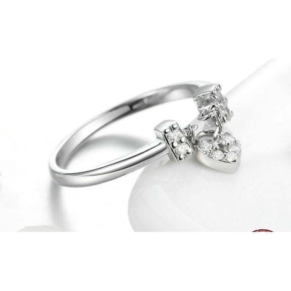 Sterling Silver S925 Heart Ring, Geometric Style Stainless Steel Ring for Women and Men, Simple Heart Lock Design