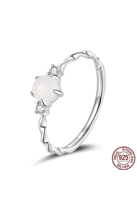 Sterling Silver Ring for Women with Moonstone Elegant European Lightweight Thin Band S925 Silver Ring Simple Band Ring