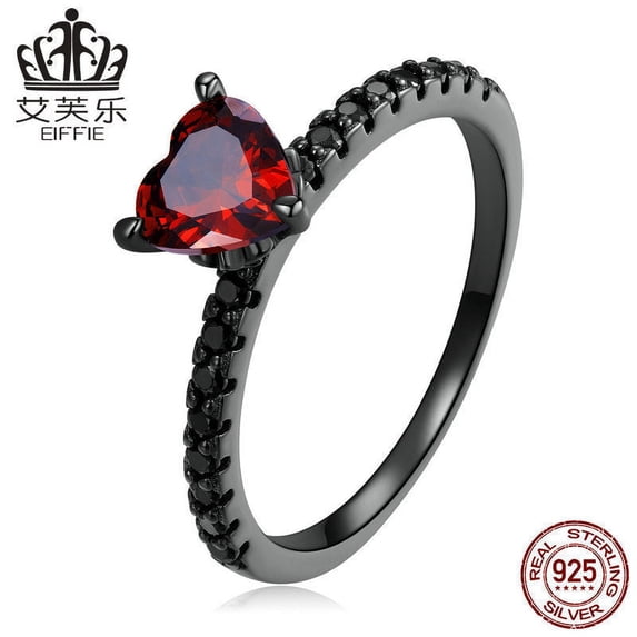 Sterling Silver S925 Womens Natural Diamond Heart Shaped Ring for Women