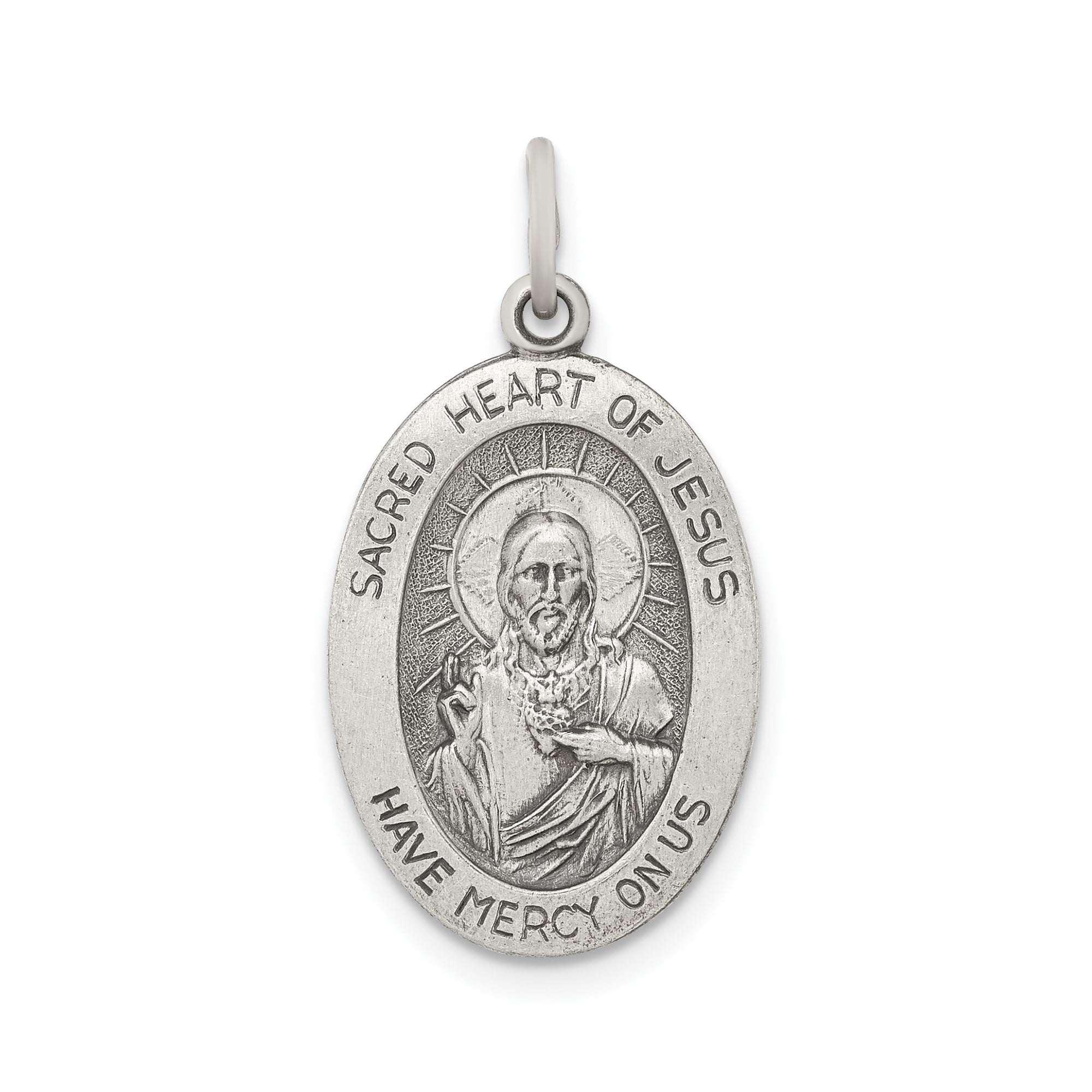 Sterling Silver Sacred Heart of Jesus Oval Pendant Necklace, Catholic ...