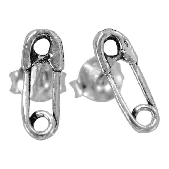 Sterling Silver Safety Pin Stud Post Earring, 10mm