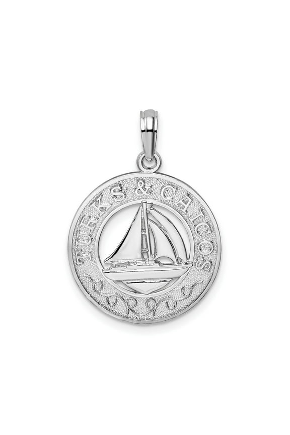 Sterling Silver Sailboat Pendant with Circle Frame, Nautical Turks Caicos Jewelry for Men and Women, Caribbean Travel Necklace, Ocean Adventure Charm, Island Heritage Souvenir
