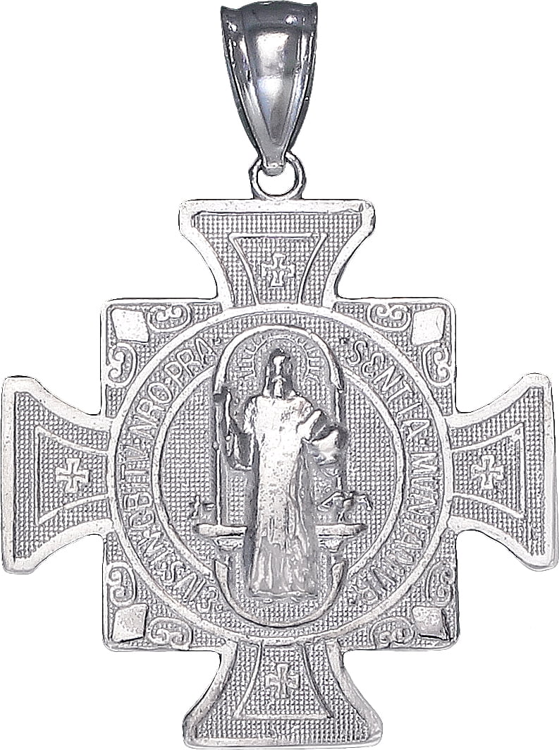 Sterling Silver Saint Benedict Cross Reversible Charm Pendant Necklace ...