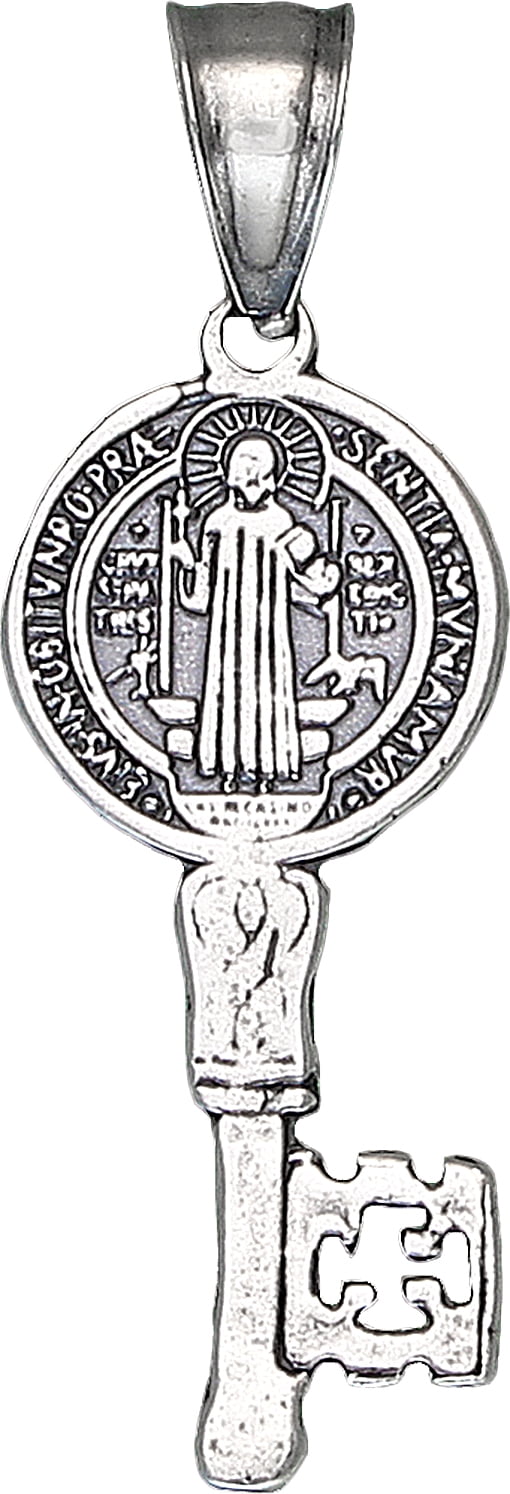 Sterling Silver Saint Benedict Key Medal Reversible Charm Pendant ...